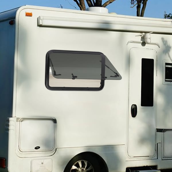 Campingvognsvindue, Integreret Fluenet, Holdbar Aluminiumskonstruktion,GRÅ
