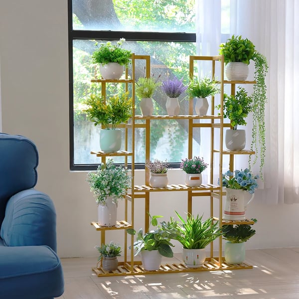 Planteholder, 9-lags bambusorganisator, pladsbesparende design,Guld