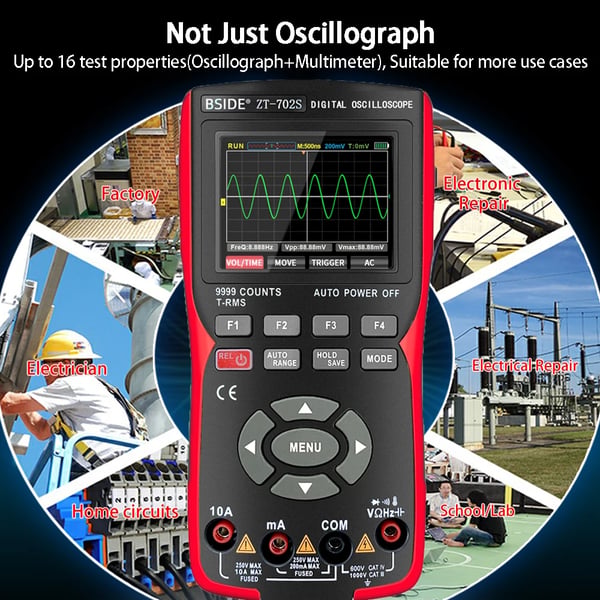 Digital Oscilloskop Multimeter, 2,8 tommer IPS Farve LCD, 10MHz Båndbredde, 48MSa/s Sampling Rate,ZT-702S