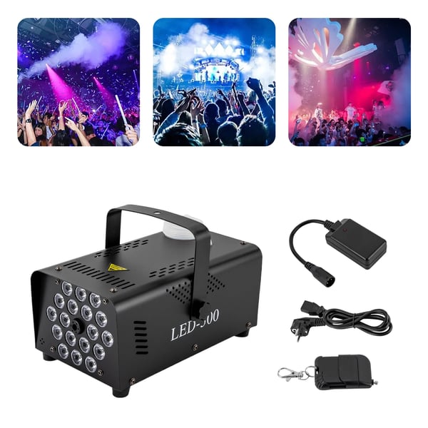 Tågemaskine, 500W Effekt, 250ml Tankkapacitet, 30 Sekunders Kontinuerlig Røg, LED Belysningseffekter, Multi-Kontrolmuligheder