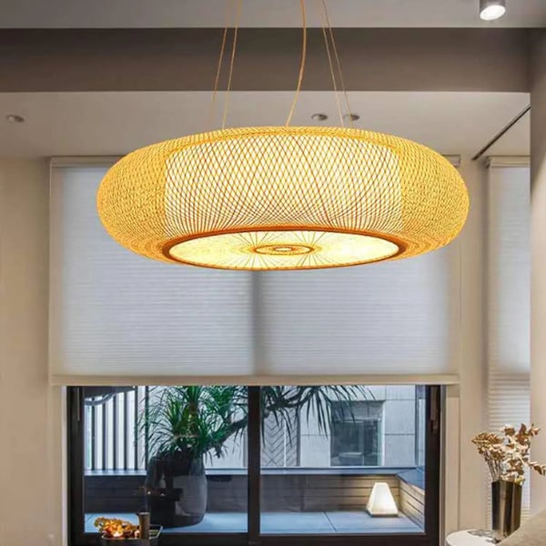 Hængende Lampe, Naturlig Bambus, Elegant Design,Ingen pære (E27), 50cm