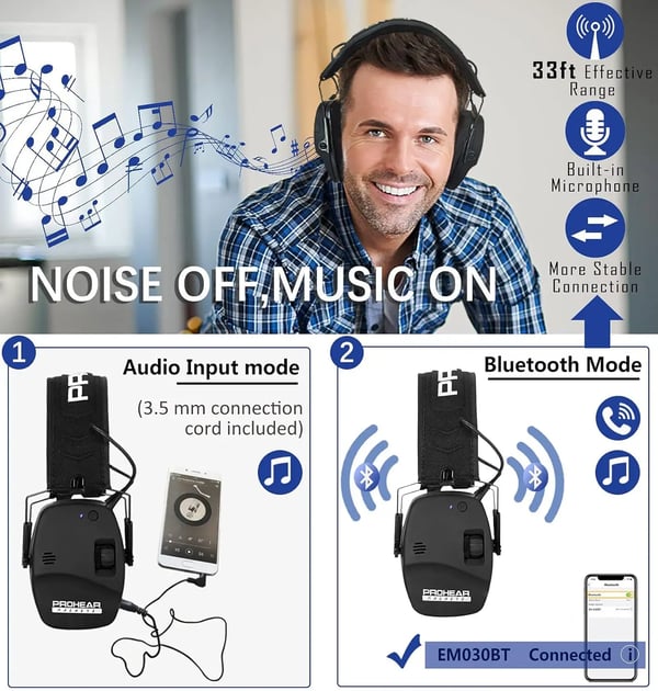 Melunvaimennuskuulokkeet, Bluetooth-yhteys, parannettu kuulo suojaus,musta