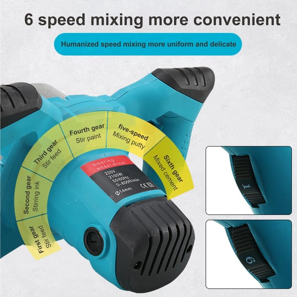 Industriel Mixer, 2100W Motor, 6-Trins Justerbar,EU, Blå