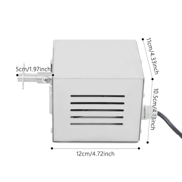Grill Rotisserie Motor, 25W Effekt, AC 220V, Rustfrit Stål, Universel Montering, Dimensioner 12x11x10,5 cm