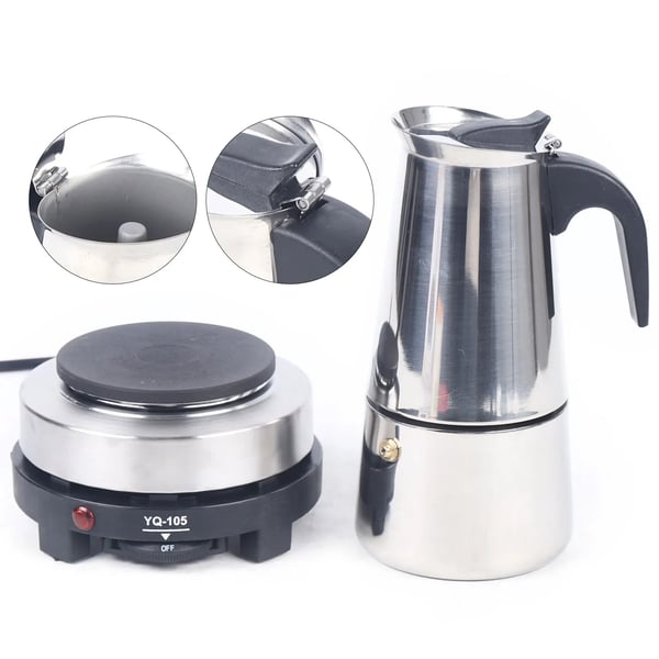 Espresso-maskine, kraftfuld elektrisk komfur, indbygget filter,Sølv