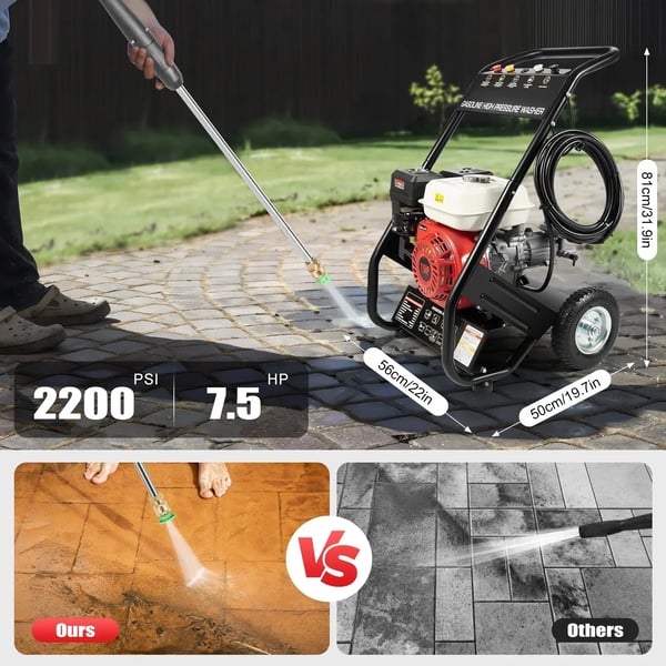 Højtryksrenser, 2200 PSI, 7,5 HK Motor, 2,3 GPM Flow Rate, 5 Udskiftelige Dyser, Letvægtsdesign