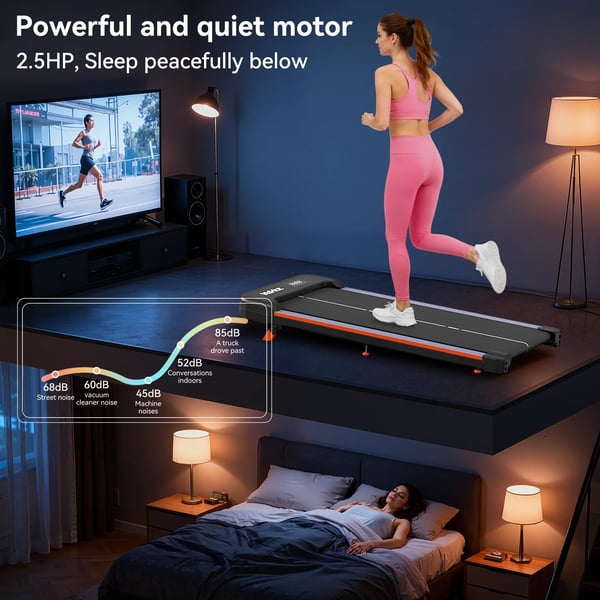 Gående Tredemølle, 0,75HK DC Motor, Hastighedsområde 1–6 KM/H, Løbebånd 95×38,5 cm, Manuel Stigning 2-niveau, Maksimal Belastning 100 KG