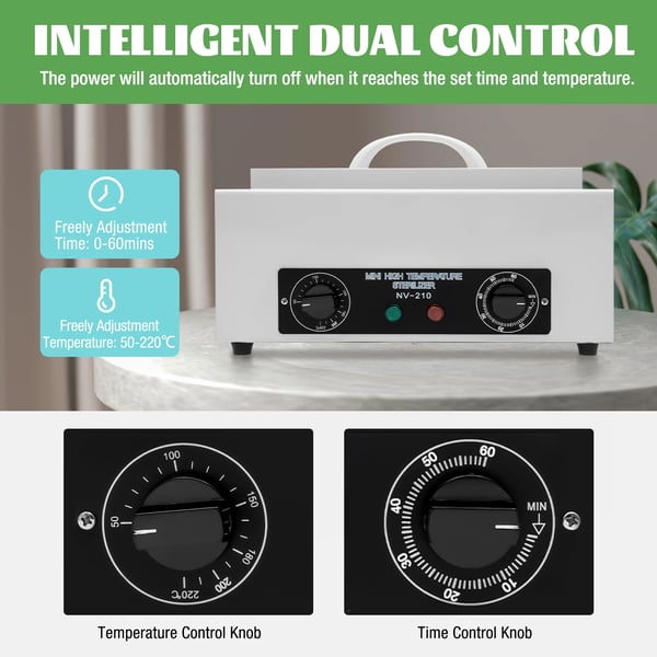 300W Tørvarme Sterilisator, Justerbar Temperatur 50-200°C, Kompakt Størrelse 31x20,5x17,5cm,HVID