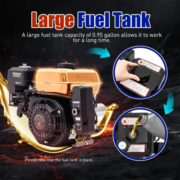 Gasmotor, elektrisk start, 7,5 hk prestanda,svart