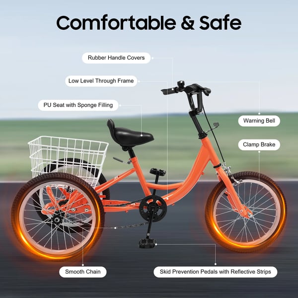 Trehjulet cykel, Tre-hjulet design, Holdbar stålramme,Lys Orange