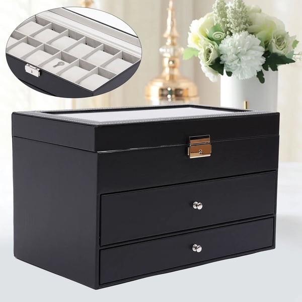 Ur Organizer, 3-Lags Opbevaring, Multi-Compartment Design,sort, 12 slots