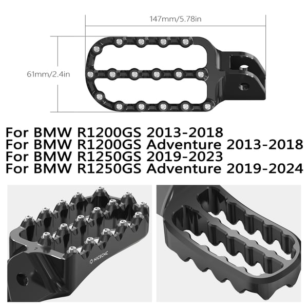 Motorcykelfodstøtte, fodhviler, holdbar aluminium, forbedret greb, sorte fodstøtter