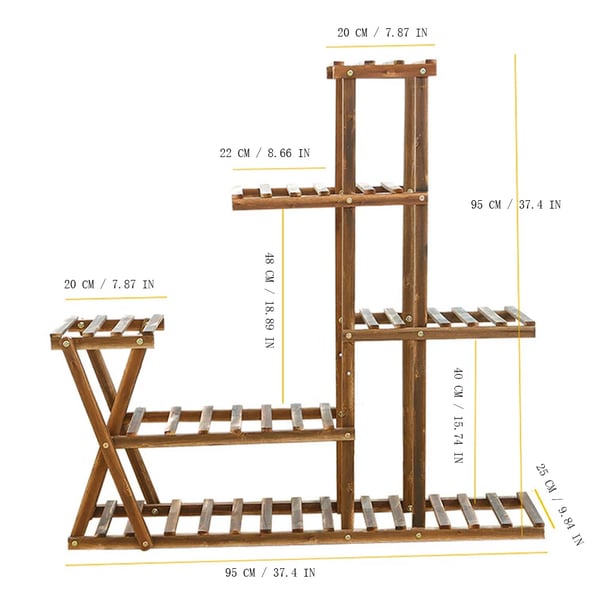 Växtställning, 5 hyllor, 95 cm x 25 cm x 95 cm, Trä, Monteringsmetod, Lämplig för inomhus- och utomhusbruk