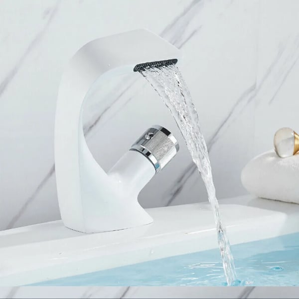 Badeværelsesarmatur, Kobber, Hvid, Installationshul Diameter 3,5-4 cm, Produkt Højde 19,1 cm, Bordmonteret