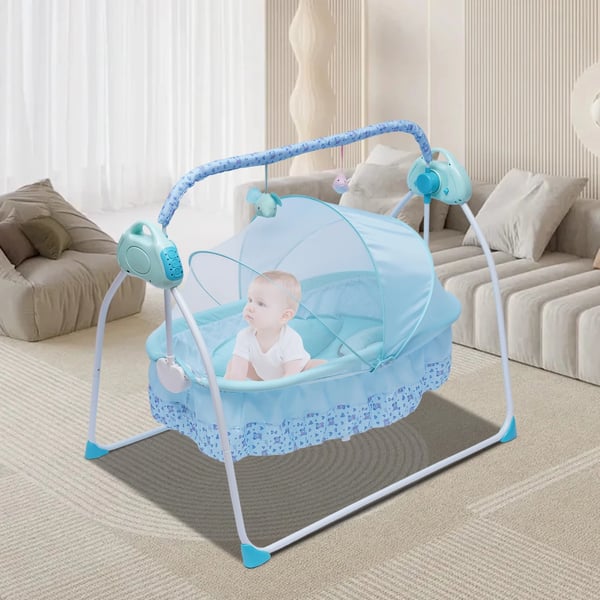 Babysvinge Vugge, Bærbar Design, Justerbar Svinghastighed,Blå