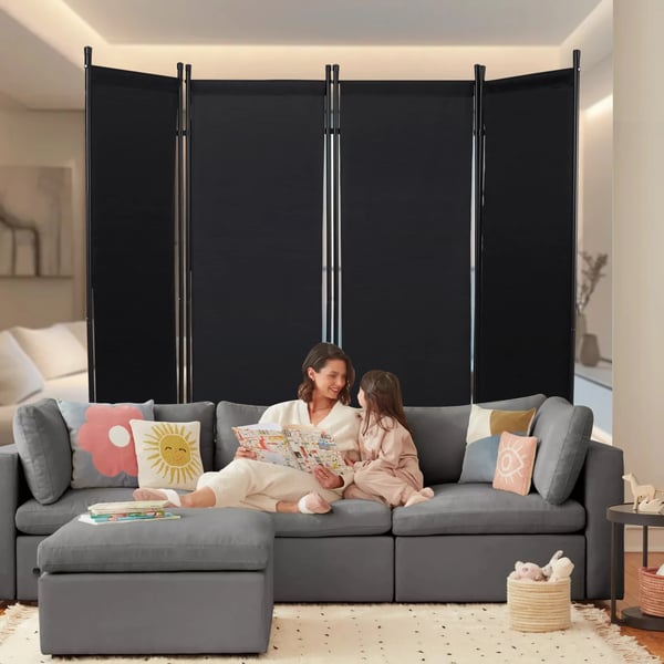 Foldbar skærmvæg, 200 cm x 170 cm, lavet af jern og oxfordstof, 360° foldbar, nem at samle, velegnet til kontorer og soveværelser