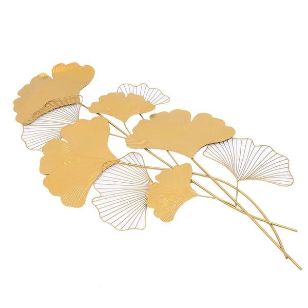 Vægdekoration, Tredimensionelt Bladdesign, Håndlavet Jernkunst,Guld