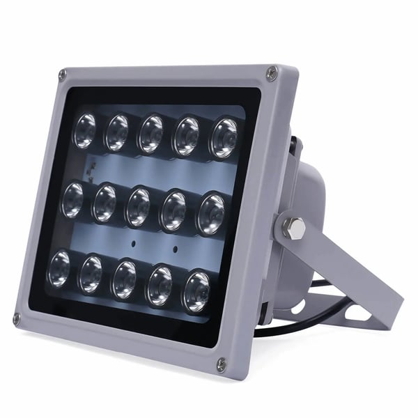 LED IR-Illuminator Lys, 15 LED Konfiguration, DC 12V Effektvurdering, Mindre end 60 Lumen, AC Strømkilde, Pærer Ikke Inkluderet