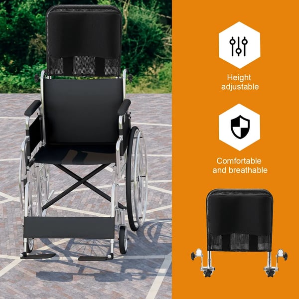 Rullestolshovedstøtte, Aluminiumlegering & Skum, 43×38×10 cm, Justerbar Vinkel og Højde, Letvægts 1,25 kg, Kompatibel med de fleste rullestolsmodeller
