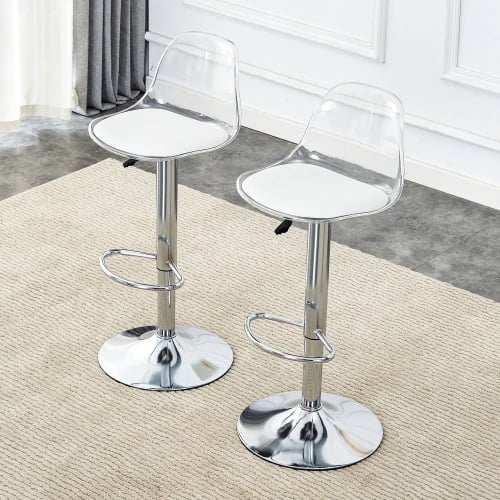 Barstol, Höjdjustering 81,8 cm till 99 cm, 360° Rotation, Ergonomisk Ryggstöd, Silverfärgade Metallben, Självständig Installation