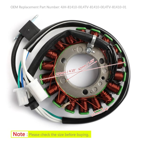 Generator stator spole, Kobberviklinger, 42mm indre diameter, 104mm ydre diameter, 5 ledninger, Varmebestandig op til 200°C