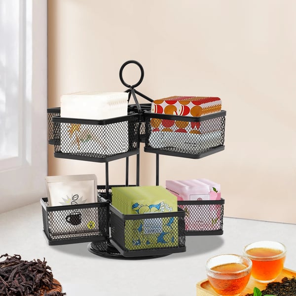 Teebag Organizer, 360° Drejbar, 8 Rum,sort, 2-lags