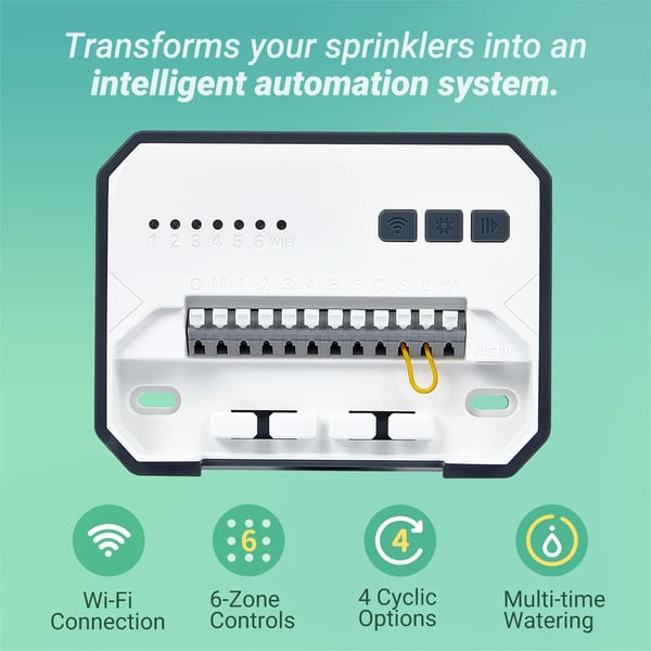Smart Sprinkler Controller, 6 Zone Kontrol, Wi-Fi Aktiveret,EU STIK