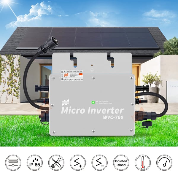 Sol inverter, 700W output, vandtæt design,700W inverter, 230V, 22-50V