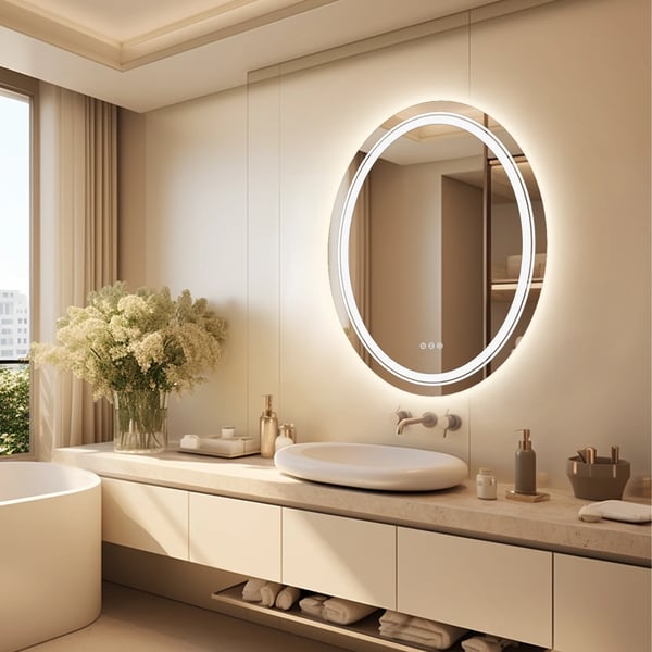LED Oval Badeværelsesspejl, Berøringsfølsom, Anti-Dug, 23,6x31,5 tommer,Sølv