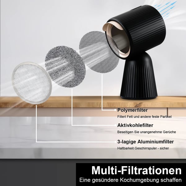 Bærbar Bordemhætte, 3-Trins Justerbar, Uden Ventilation, Kompakte Dimensioner,Sort, EU