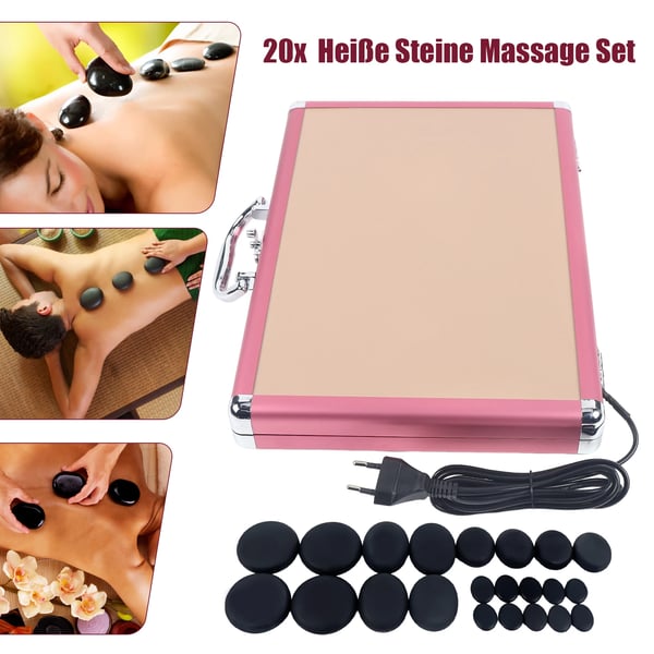 Hot Stone Massage Sæt, 20 Basaltsten, Alsidige Opvarmningsmetoder,Naturlig Sort
