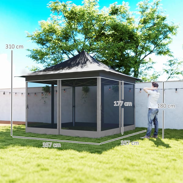 Folding Tent, 3,5m x 3,5m størrelse, 4 myggenet,Mørk Grå