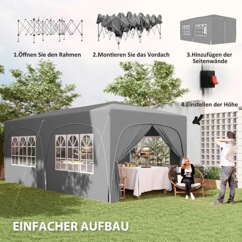 Folding Tent, UPF50+ Oxford Stof, 597L x 300B x 270H cm, Egnet til 12-18 Personer, UV Beskyttelse 98%, Justerbar Højde