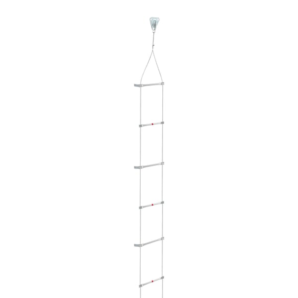 Nødflugtstige, 10m længde, 200kg belastningskapacitet, stål og aluminiumlegering, 30cm pedalstang længde, 40cm pedalstang afstand