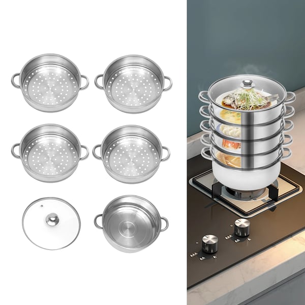 Ångkokare, 5-lagers design, diskmaskinssäker,Ljusgrå