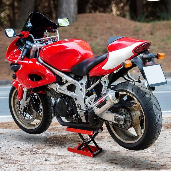 Motorcykelløftbord, belastningskapacitet 1100 lb, højdejustering 3,7" til 13,8", skridsikker dækstørrelse 14" x 8,6",Rød