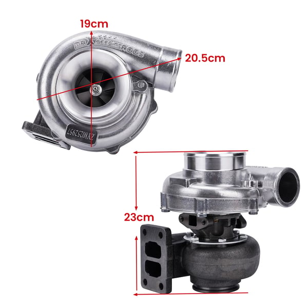 Turboahtimella, yli 600 hevosvoimaa, universaali sopivuus 1.8L-3.0L moottoreille, ductile rautarakenteinen, kaksoisruuvityyppi, kompressorin trimmi 57