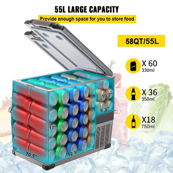 Bærbar Køleskab, Flere Køleområder, Batteribeskyttelse,55L