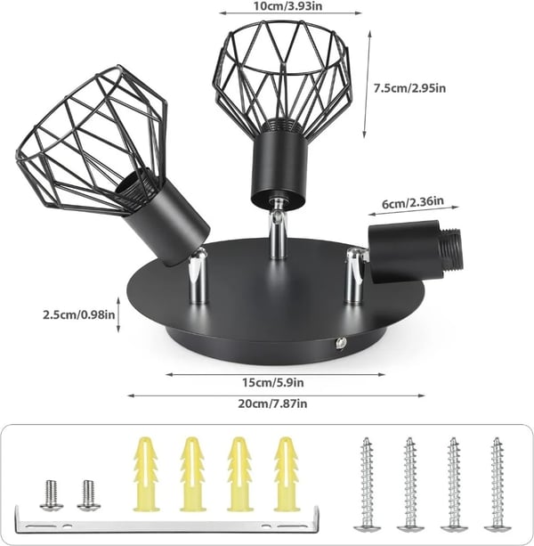 Loftlampe, Minimalistisk Design, 3 Lyskilder,Ingen pære, sort
