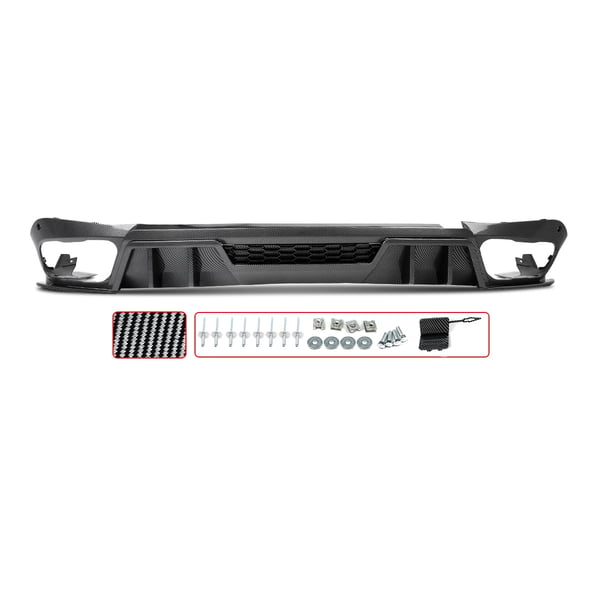 Bageste kofanger diffuser lip, holdbart ABS-materiale, direkte pasform til premium SUV,kulfiber udseende