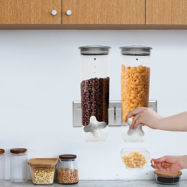 Cereal Dispenser, Holdbar plastik, 12,5 x 6,5 x 4,5 tommer, Rummer op til 3,5 liter, Justerbar dispensermekanisme, Støvfri låg