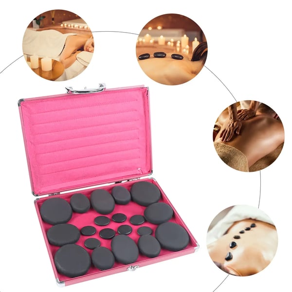 Hot Stone Massage Sæt, 20 Varme Sten Inkluderet, Justerbar Temperatur, Holdbar Varmeboks