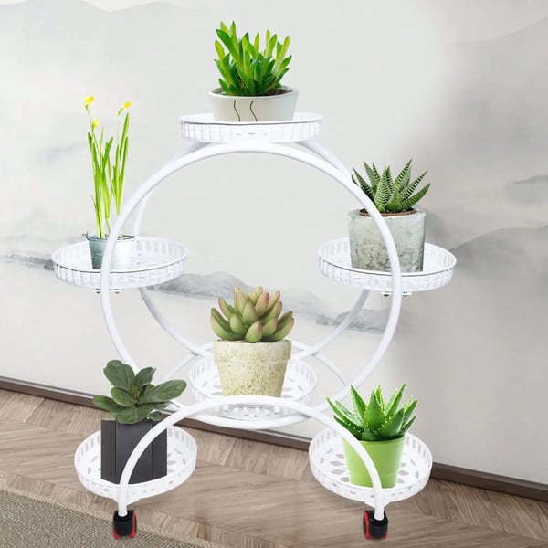 Plantehylde, Smedejern, 6 Store Bakker,HVID