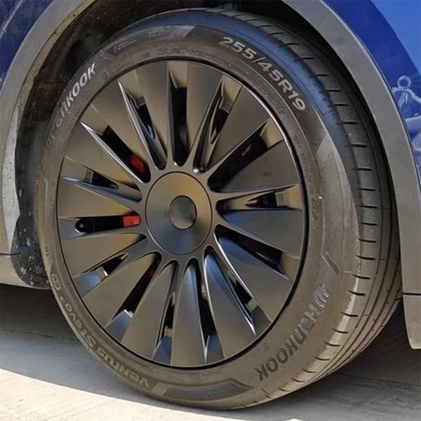 19-tommer fælgkapsel til Tesla Model Y, mat sort finish, snap-in installation,Matte sort