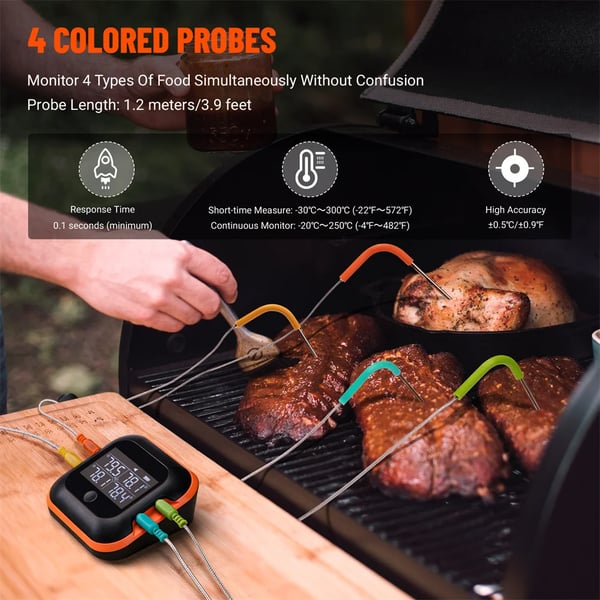 BBQ-termometer, Bluetooth-anslutning, flera sonder,Som bild