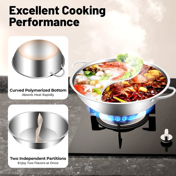 Hot Pot, Rustfrit Stål, Kompatibel med Induktions- og Gasblus,Sølv