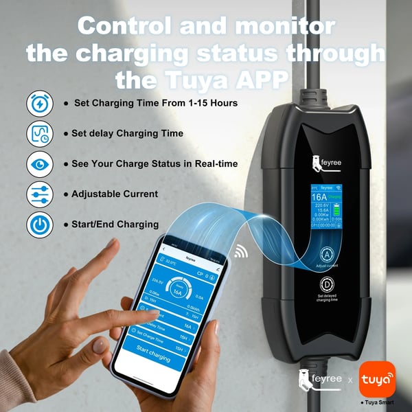 Bærbar EV-lader, Smart APP-kontrol, 3,5KW effekt,Type2
