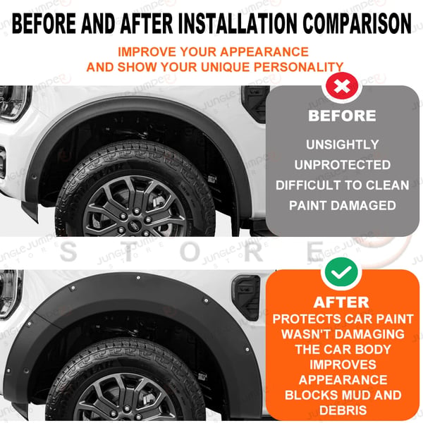 Fender Flares, Compatible with T9 Models, Easy Installation, FORD RANGER T9