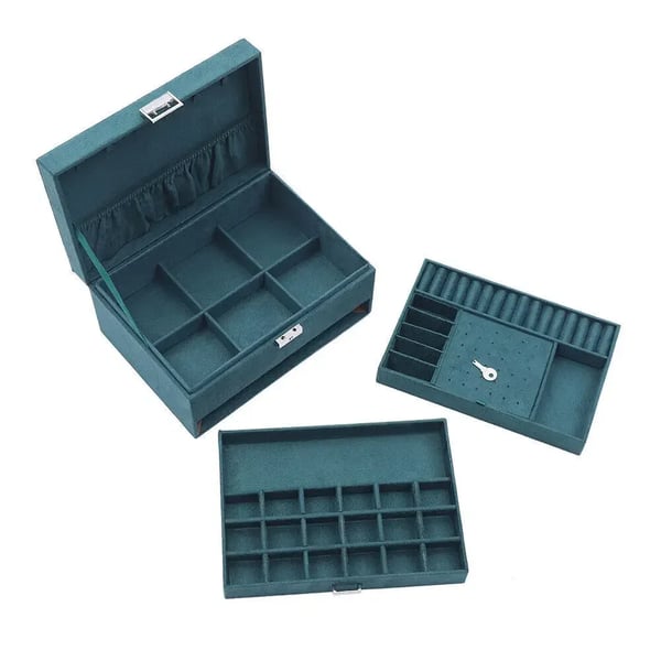 Smykkeskrin, Tre-lags design, Låsbart organizer,grøn