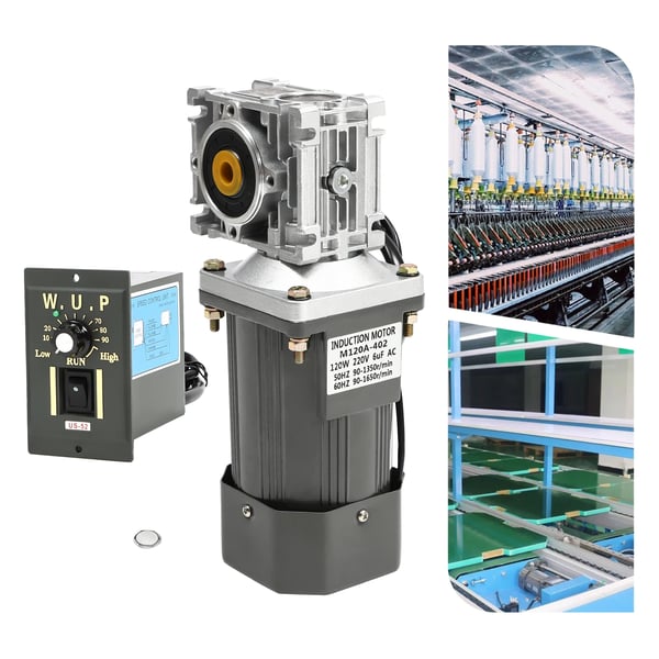 Elektrisk växelmotor, 120W effekt, AC 220V spänning, reduktionsförhållande 30:1, tomgångshastighet 60RPM, dimensioner 9*9*25cm